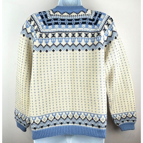 Handmade O Allers Nilssen Norway Wool Fair Isle Cream Blue Cardigan Sweater S/M - Picture 7 of 15